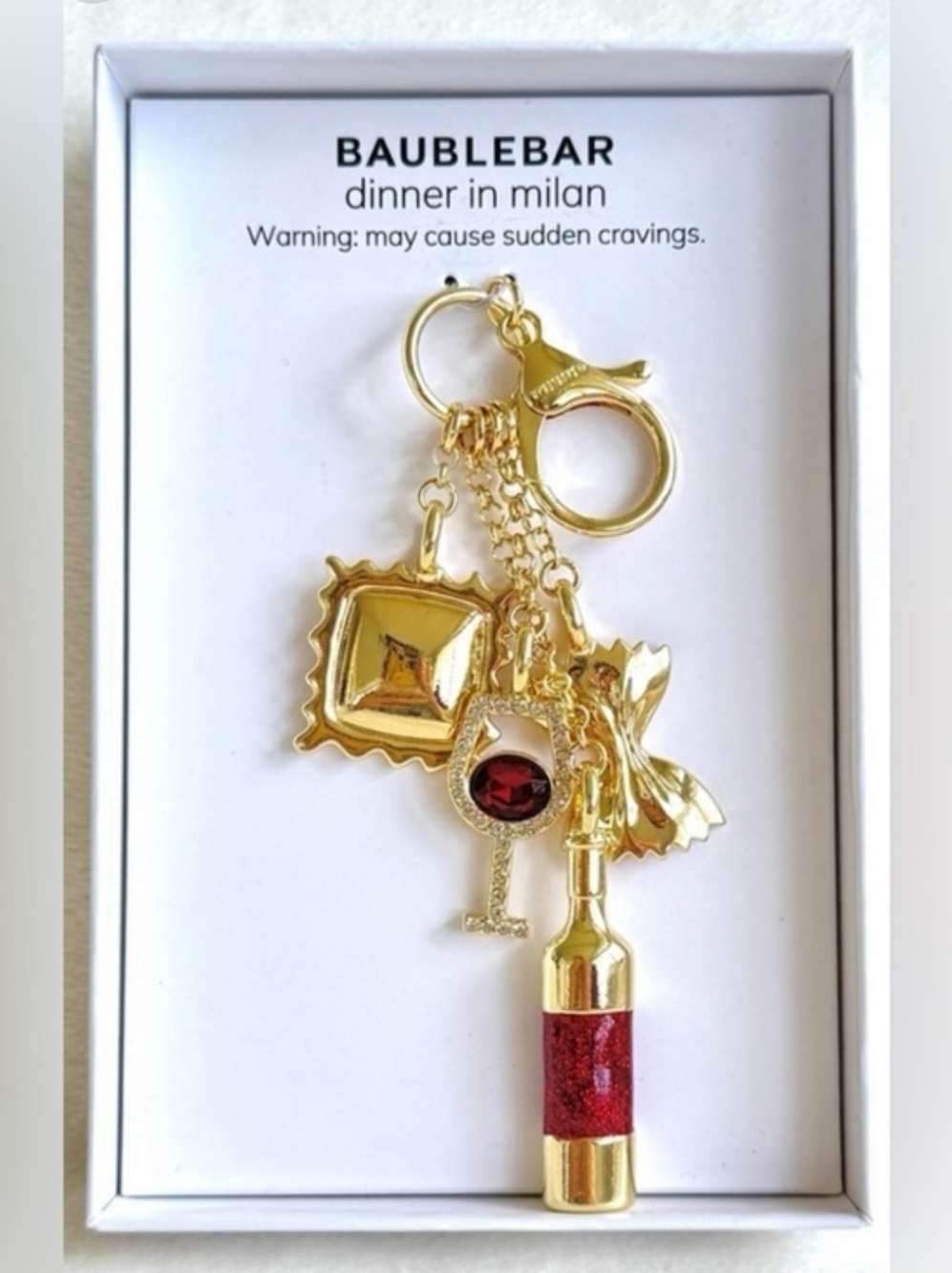 BaubleBar Dinner In MILAN Gold Keychain BAG CHARM WINE AND PASTA BNIB TA